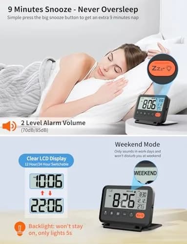MeesMeek 6201 Digital Travel Alarm Clock 10.0 cm (4 in) | Battery Operated with Backlight & Temperature thumbnail 3