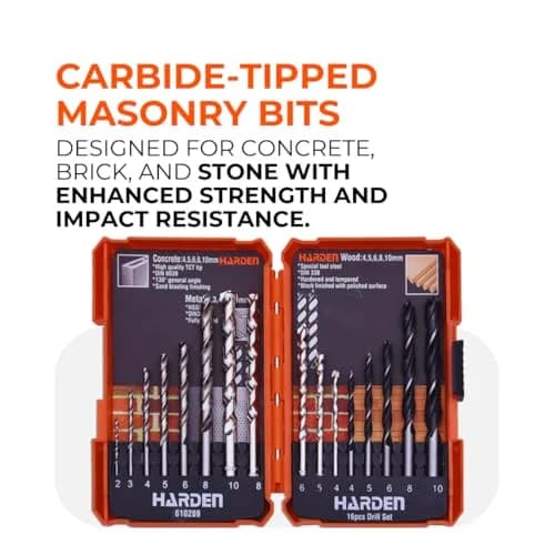 Harden 16-Piece Drill Bit Set | Multi-Material High-Speed Steel & Carbide Tipped thumbnail 4