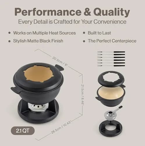 Swissmar Lucerne Cast Iron Fondue Set, 10-Piece, 2 Liter | Elegant & Versatile Enamel Pot for Cheese, Chocolate & Meat thumbnail 5