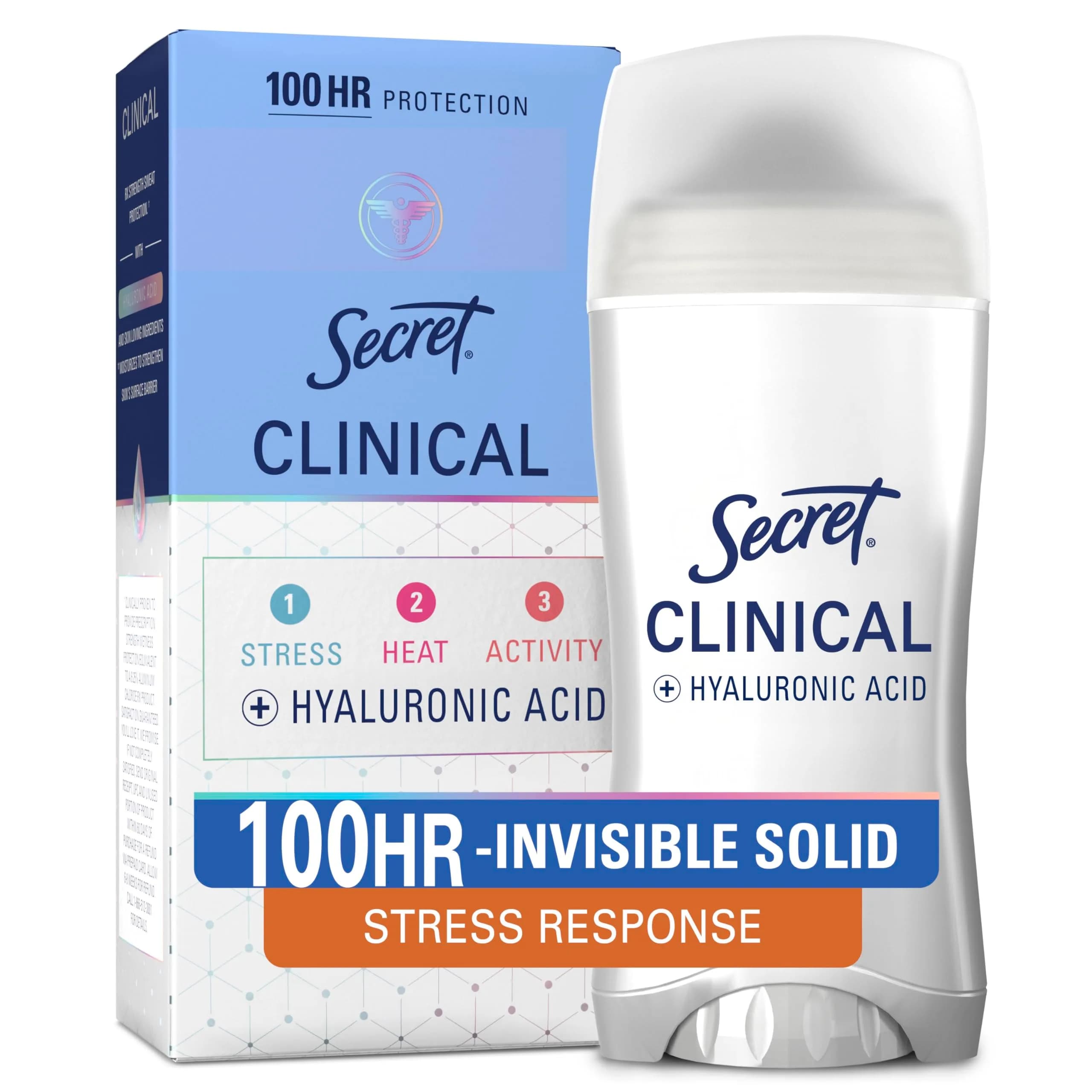 Secret Clinical Strength Stress Response Invisible Solid Antiperspirant Deodorant for Women 78g (2.6 oz) | 100-Hour Sweat & Odor Protection