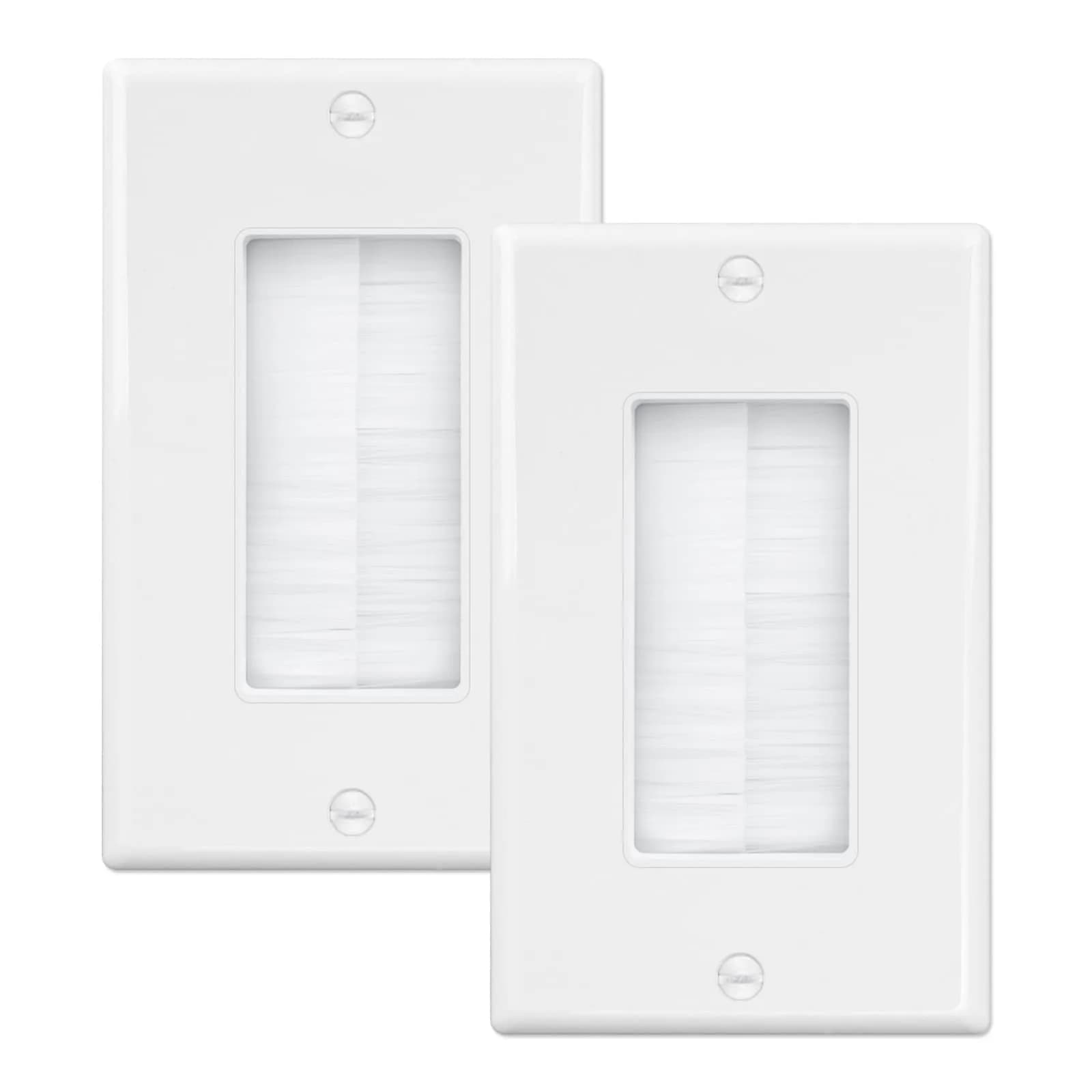 iwillink White 2 Pack Brush Wall Plate | Single Gang Cable Pass Through Insert for HDMI, Coax, Speaker Wires - main product image