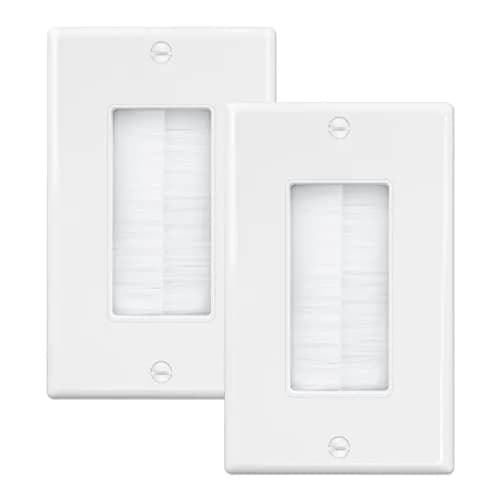 iwillink White 2 Pack Brush Wall Plate | Single Gang Cable Pass Through Insert for HDMI, Coax, Speaker Wires thumbnail 1