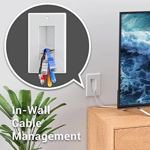 iwillink White 2 Pack Brush Wall Plate | Single Gang Cable Pass Through Insert for HDMI, Coax, Speaker Wires thumbnail 2