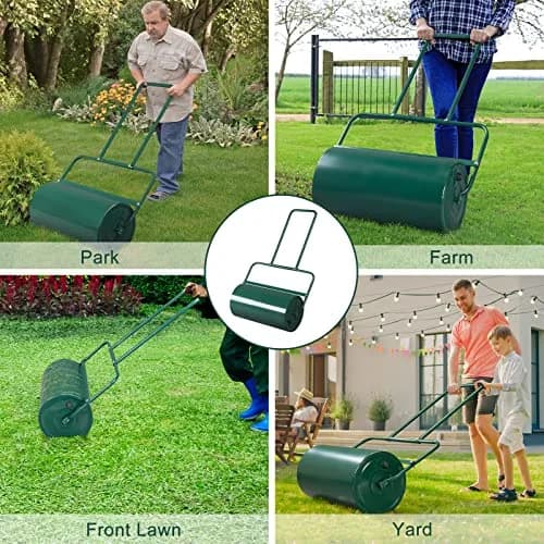 Outvita Lawn Roller, 13 Gallons, Water & Sand Filled, Green | Durable Steel, U Handle, Easy Storage thumbnail 5