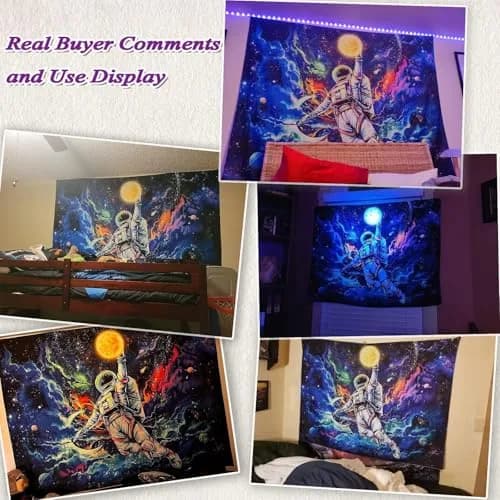 kampdream Blacklight Astronaut Space Tapestry 36×48 inch | UV Reactive Galaxy Universe Planet Glow in Dark Wall Art thumbnail 5