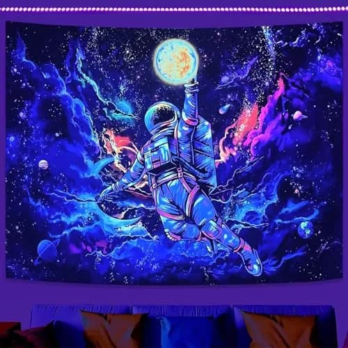 kampdream Blacklight Astronaut Space Tapestry 36×48 inch | UV Reactive Galaxy Universe Planet Glow in Dark Wall Art thumbnail 2