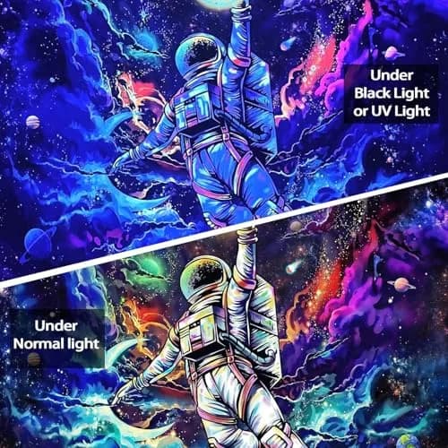 kampdream Blacklight Astronaut Space Tapestry 36×48 inch | UV Reactive Galaxy Universe Planet Glow in Dark Wall Art thumbnail 3
