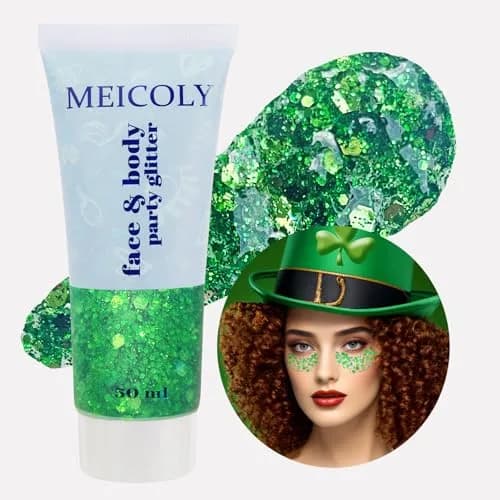 MEICOLY Green Chunky Glitter Gel 50ml (1.7 Fl Oz) | Self-Adhesive Face Body Hair Glitter for Festivals thumbnail 10