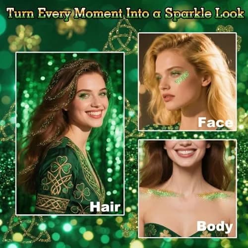 MEICOLY Green Chunky Glitter Gel 50ml (1.7 Fl Oz) | Self-Adhesive Face Body Hair Glitter for Festivals thumbnail 3