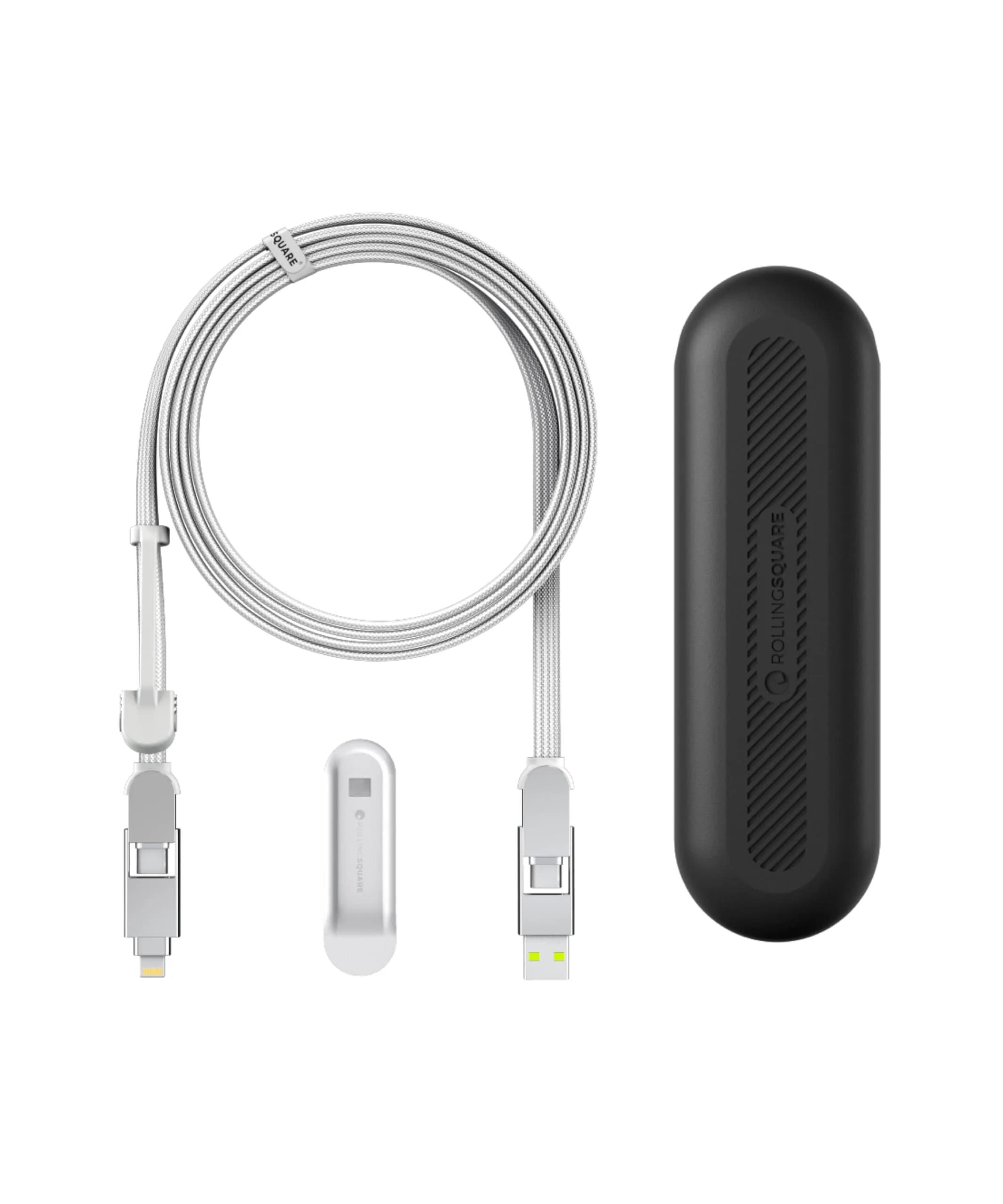 Rolling Square inCharge XL 6-in-1 Multi Charging Cable 2m | 100W Ultra-Fast Power, Portable USB & USB-C — White