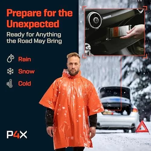 PREPARED4X Emergency Mylar Poncho 10-Pack (Orange) | Survival Rain Poncho with Hood for Hiking & Camping thumbnail 6