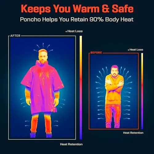 PREPARED4X Emergency Mylar Poncho 10-Pack (Orange) | Survival Rain Poncho with Hood for Hiking & Camping thumbnail 3