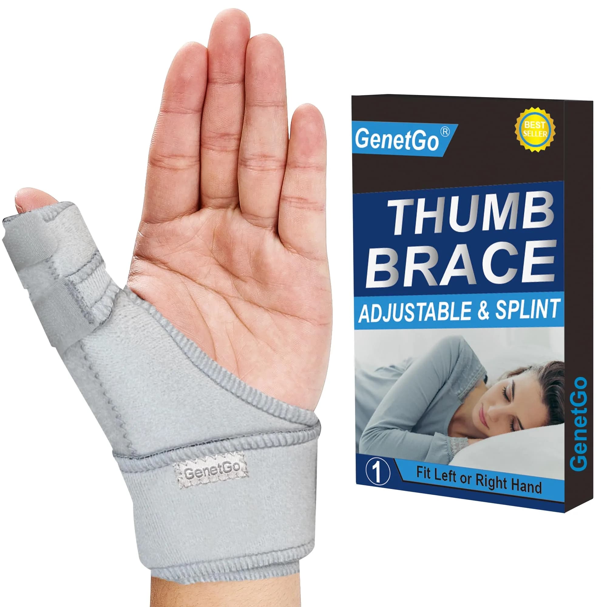 GenetGo Trigger Thumb Splint Brace Grey One Size | Supports Pain, Sprains, Arthritis, Tendonitis