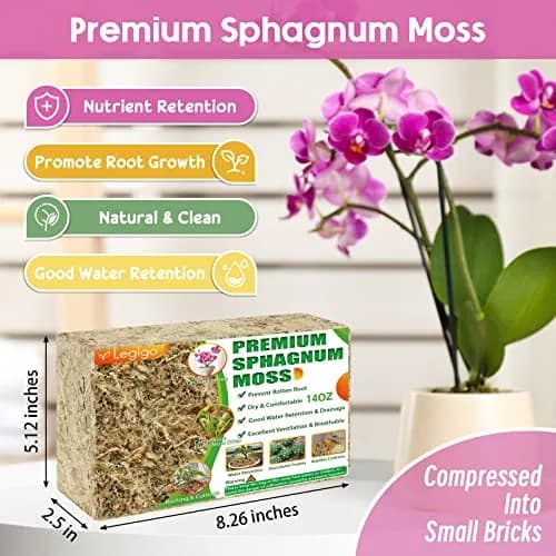 Legigo 14oz Sphagnum Moss for Plants | Natural Long Fibers Orchid Moss, 16QT thumbnail 2
