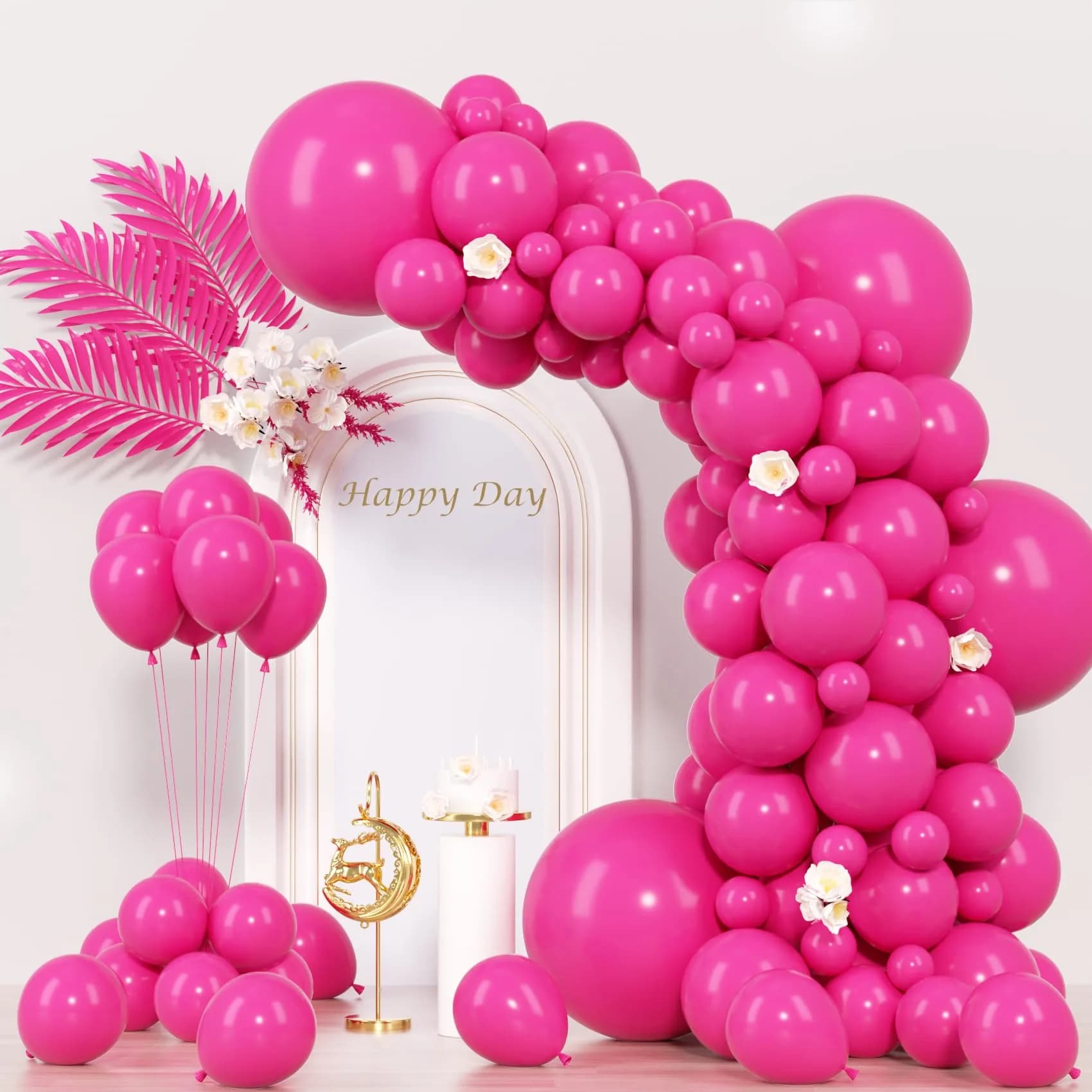 Voircoloria 130pcs White Party Balloons Garland Arch Kit, 18 12 10 5 Inch | Assorted Colors Balloon — 09 Hot Pink / 5/10/12/18 inch - 130pcs
