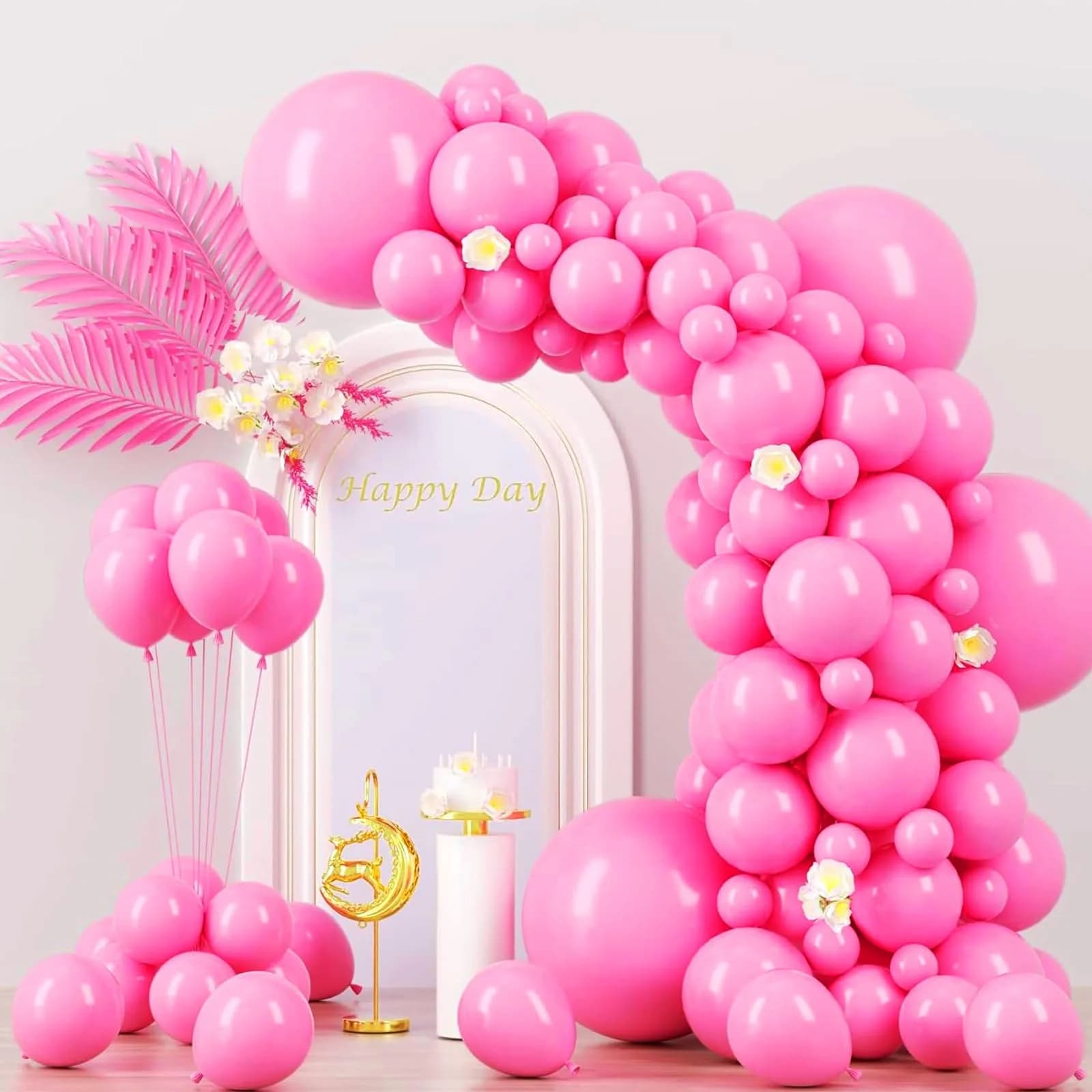 Voircoloria 130pcs White Party Balloons Garland Arch Kit, 18 12 10 5 Inch | Assorted Colors Balloon — 10 Pink / 5/10/12/18 inch - 130pcs