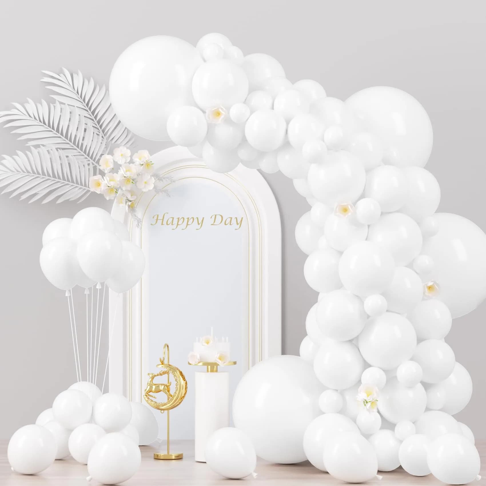 Voircoloria 130pcs White Party Balloons Garland Arch Kit, 18 12 10 5 Inch | Assorted Colors Balloon - main product image