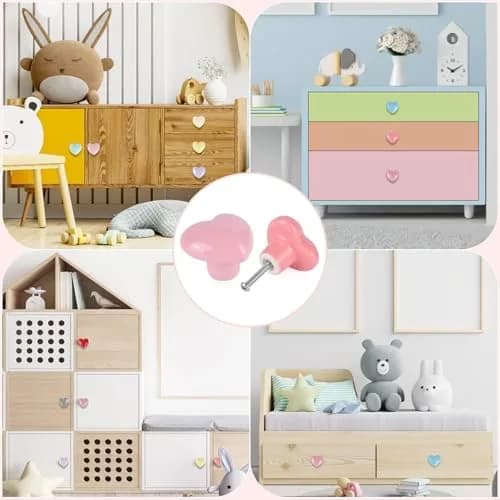 OctinPris Heart Dresser Knobs 4.5cm (1.77in) | Colorful Ceramic Drawer Pulls for Kids' Furniture (10-Pack) thumbnail 6