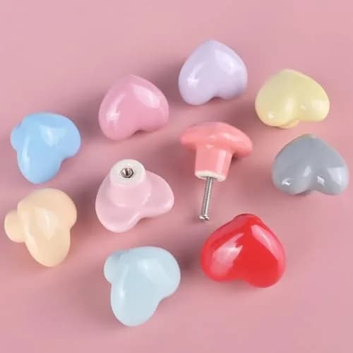 OctinPris Heart Dresser Knobs 4.5cm (1.77in) | Colorful Ceramic Drawer Pulls for Kids' Furniture (10-Pack) thumbnail 7