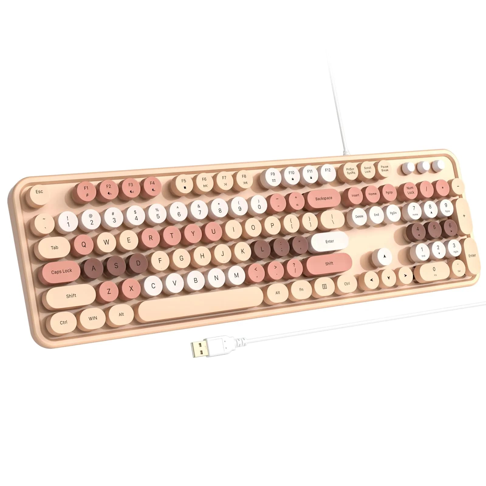 Atelus Retro Typewriter Keyboard Full Size Wired USB Keyboard with Number Pad, 17.52" x 5.12" x 1.38" (Creamy White) | Clicky Switches — Milk-Tea