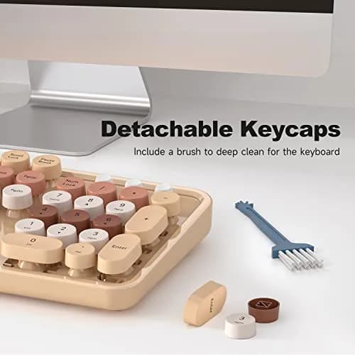 Atelus Retro Typewriter Wired Keyboard, Full-Size 104-Key with Number Pad, Milk Tea Colorful | Plug and Play USB Keyboard for Windows PC Laptop thumbnail 5