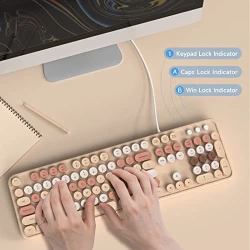 Atelus Retro Typewriter Wired Keyboard, Full-Size 104-Key with Number Pad, Milk Tea Colorful | Plug and Play USB Keyboard for Windows PC Laptop thumbnail 3