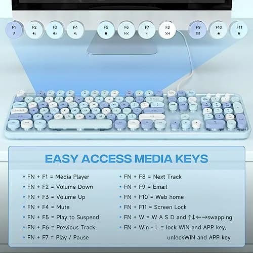 Atelus Retro Typewriter Keyboard Blue Colorful Full Size 104-Key USB Wired Tactile Mechanical Switch | Office & Home Use thumbnail 6