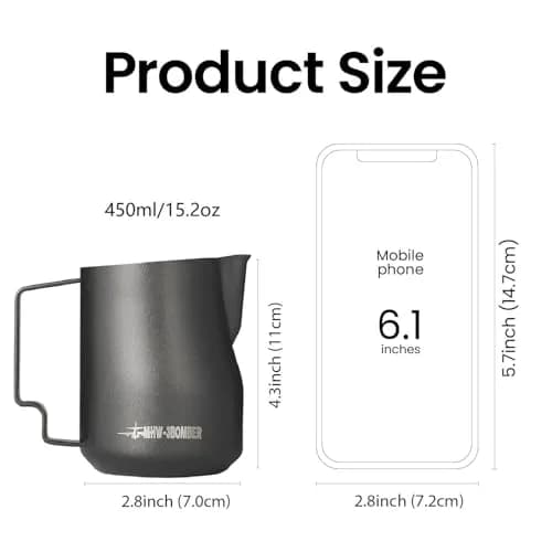 MHW-3BOMBER Turbo Milk Frothing Pitcher 450ml (15.2oz) Matte Black | Barista Latte Art Stainless Steel Jug thumbnail 3