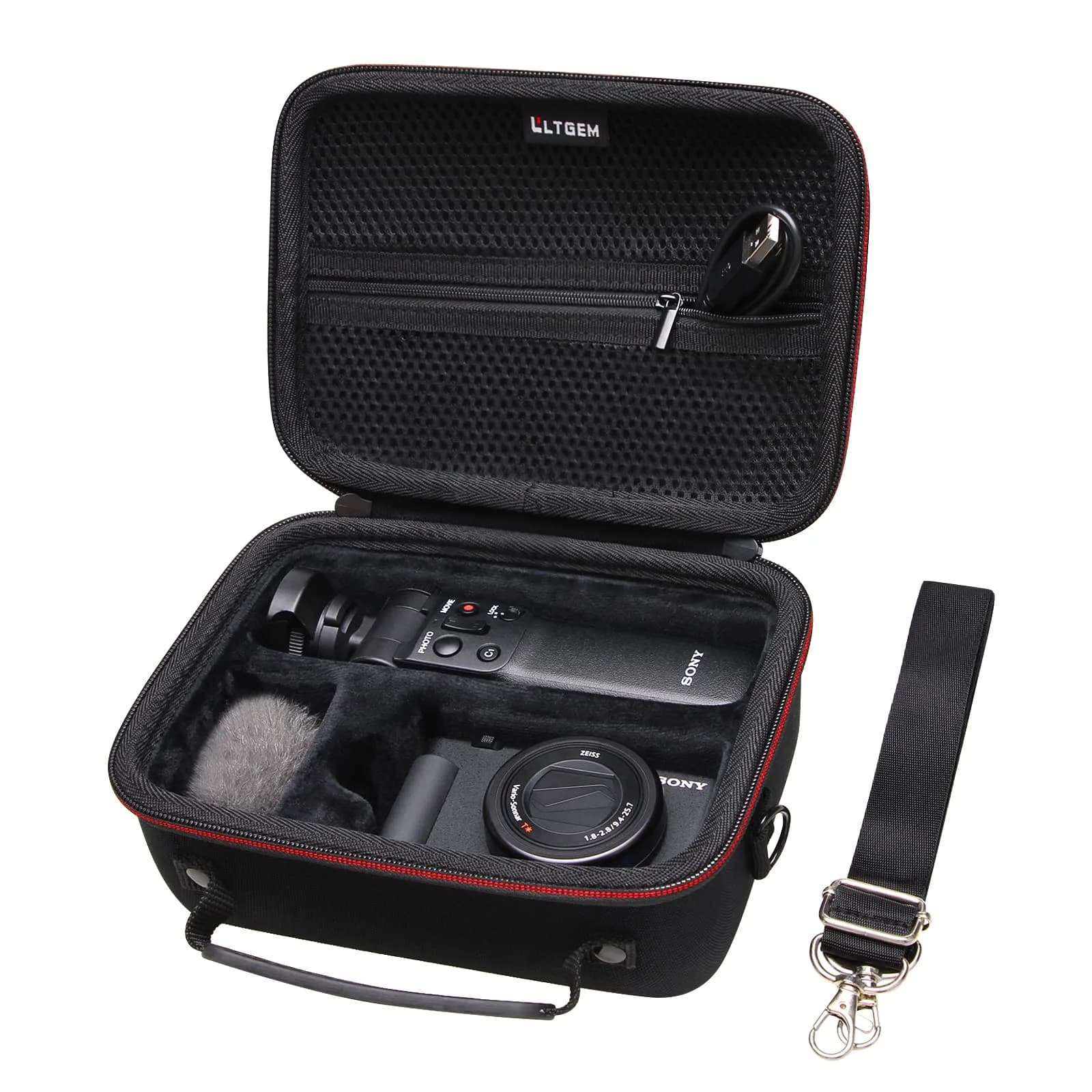L LTGEM Camera Case for Sony ZV-1F/ZV-1/ZV-1 II | Shockproof & Water-Resistant Rose Gold — Black 1 / Shoulder Strap