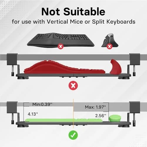 BONTEC Under Desk Keyboard Tray, Pull-Out Keyboard & Mouse Platform 51 cm (20 in) | Ergonomic C-Clamp Mount thumbnail 6