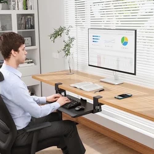 BONTEC Under Desk Keyboard Tray, Pull-Out Keyboard & Mouse Platform 51 cm (20 in) | Ergonomic C-Clamp Mount thumbnail 8