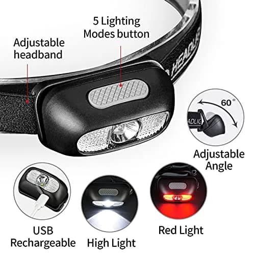 Geekhigh Rechargeable LED Headlamp 2-Pack with Red Light | 500 Lumens, 650 FT Beam Distance thumbnail 4