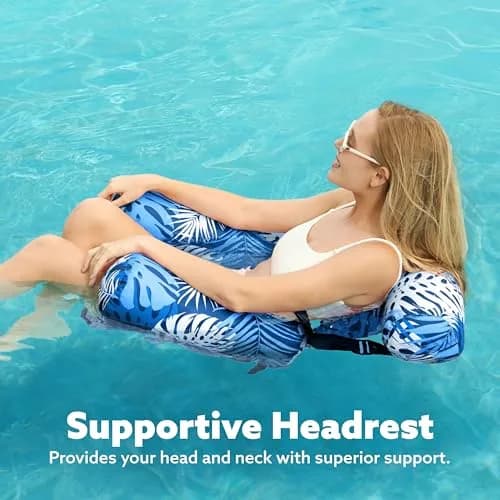 Sloosh Inflatable Pool Float Chairs 2-Pack 76x41x61 cm (30"x16"x24") | Tropical Leaves Design with Mesh Sling thumbnail 6
