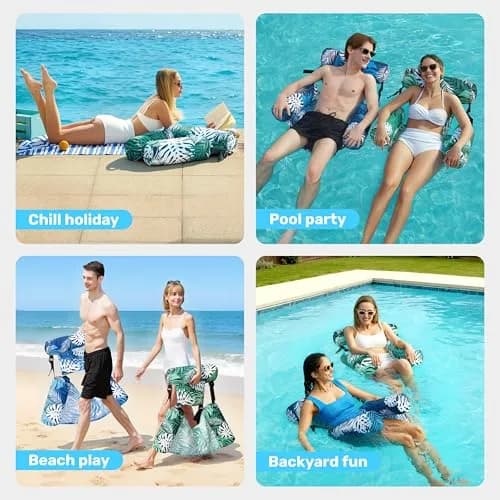 Sloosh Inflatable Pool Float Chairs 2-Pack 76x41x61 cm (30"x16"x24") | Tropical Leaves Design with Mesh Sling thumbnail 8