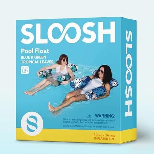 Sloosh Inflatable Pool Float Chairs 2-Pack 76x41x61 cm (30"x16"x24") | Tropical Leaves Design with Mesh Sling thumbnail 9