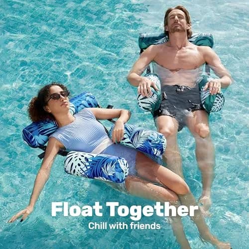 Sloosh Inflatable Pool Float Chairs 2-Pack 76x41x61 cm (30"x16"x24") | Tropical Leaves Design with Mesh Sling thumbnail 3