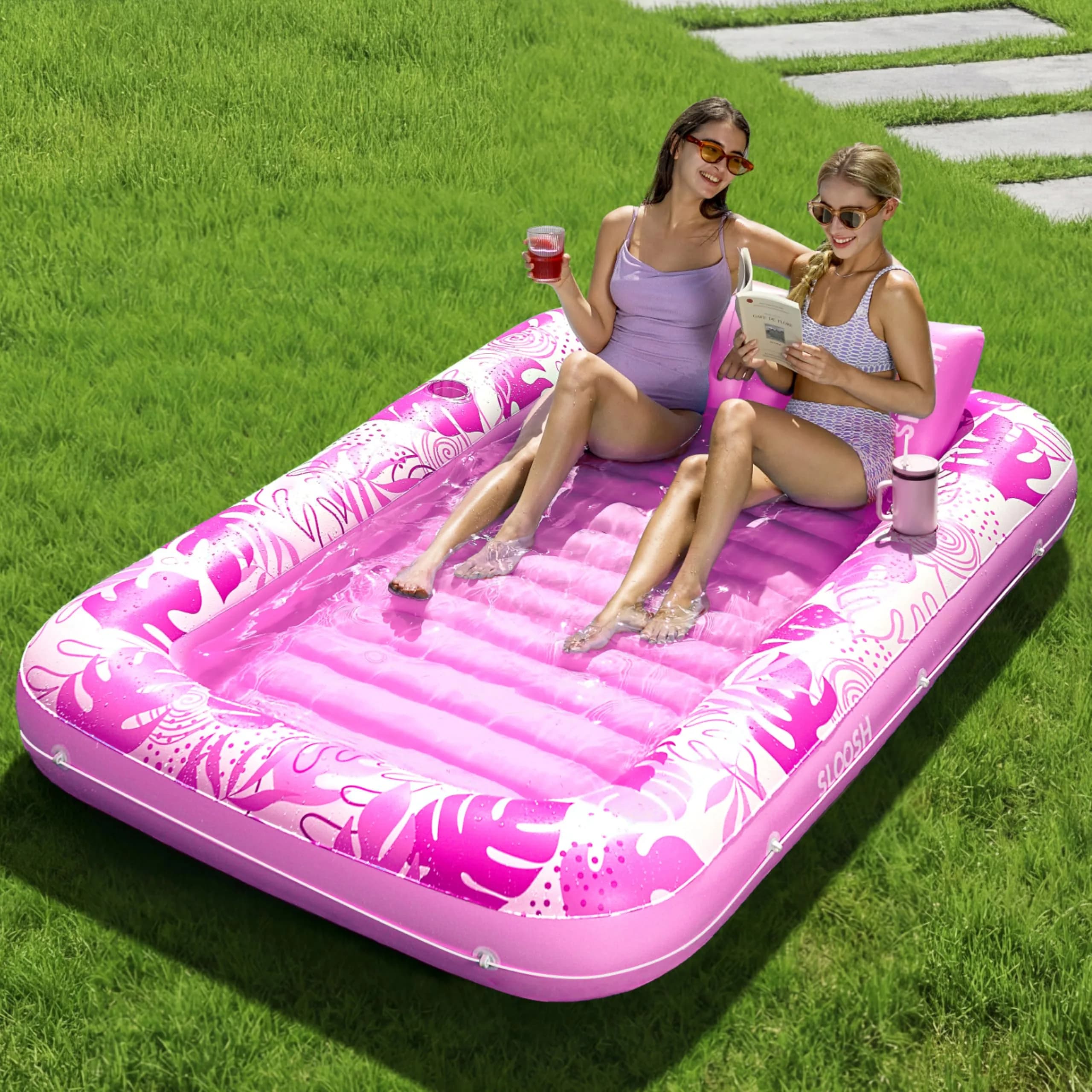 Sloosh Inflatable Tanning Pool Lounger Float 216cm (85") x 145cm (57") | 140kg Capacity, 2-Person Sunbathing Raft - main product image