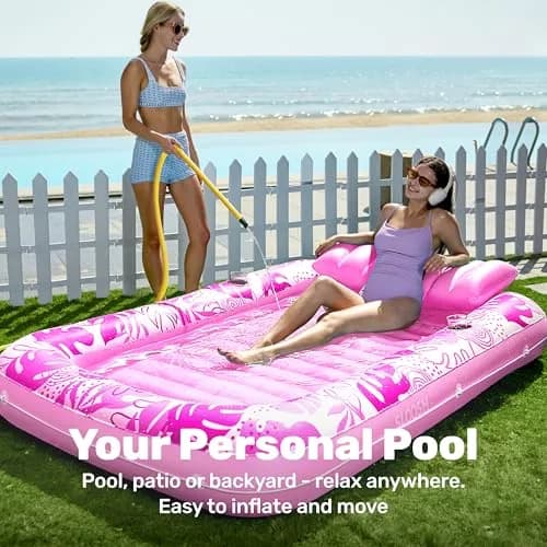 Sloosh Inflatable Tanning Pool Lounger Float 216cm (85") x 145cm (57") | 140kg Capacity, 2-Person Sunbathing Raft thumbnail 3