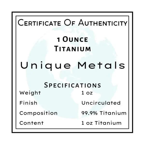 Unique Metals 1 Troy Ounce (31.1 g) Pure Titanium Bar Paperweight | Authentic USA Import with COA thumbnail 6