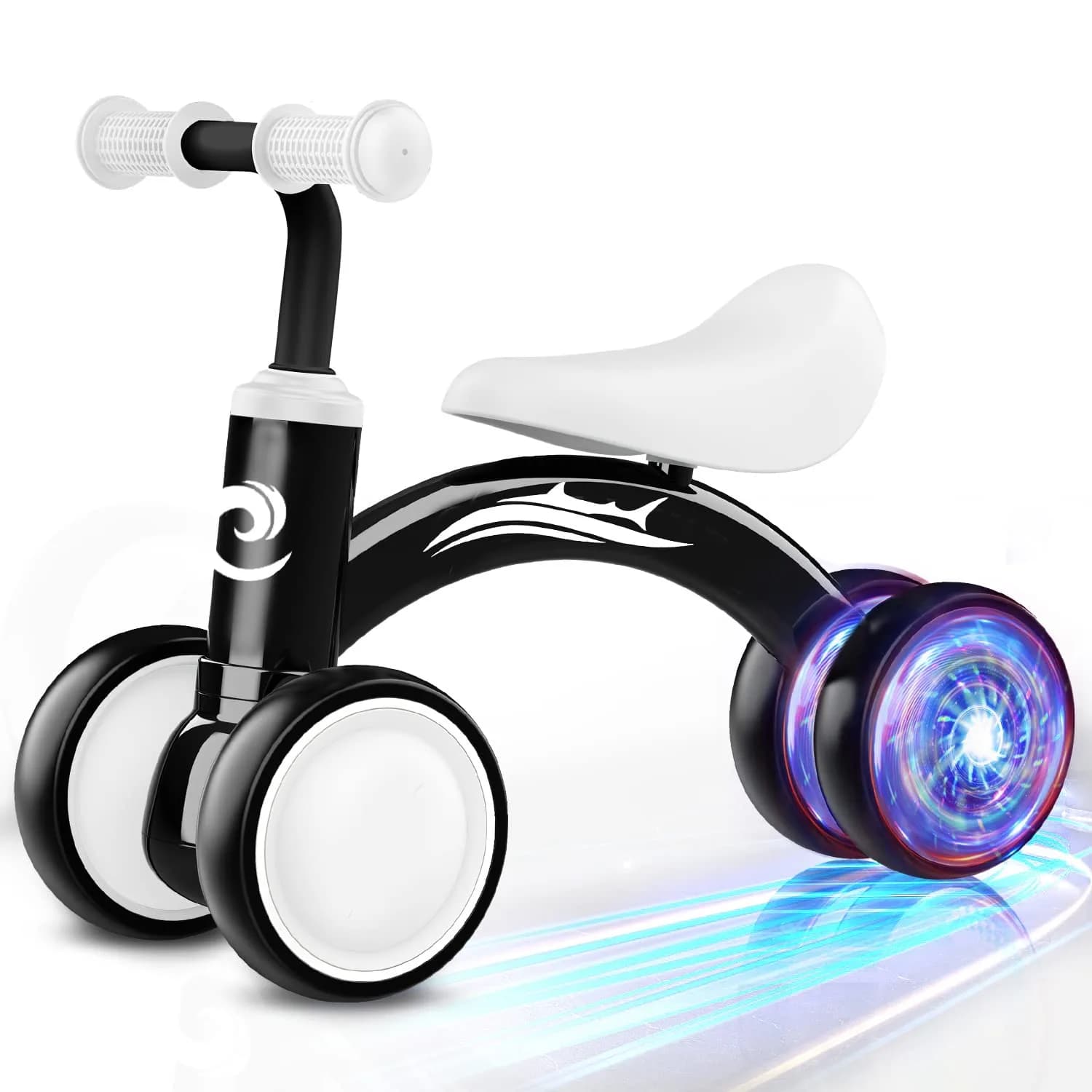 Gamfeiny Colorful Lighting Baby Balance Bike | 10-36 Months Toddler First Riding Toy — Black