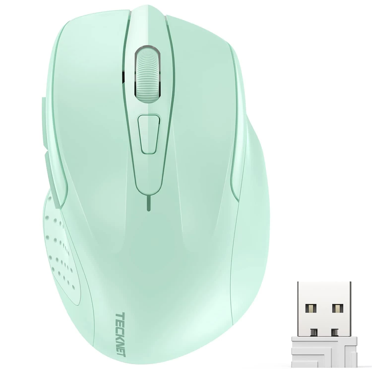 TECKNET Wireless Ergonomic Computer Mouse M003 - Vibrant Green, 2600 DPI for Right-Handed Use