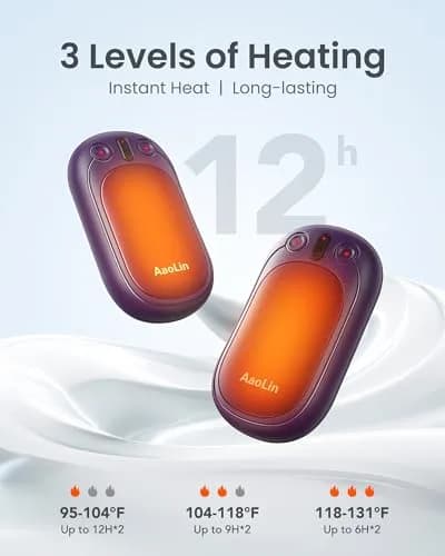 AaoLin Rechargeable Hand Warmers 2-Pack, 2-in-1 Electric Pocket Heaters - 2 Pack Purple thumbnail 3