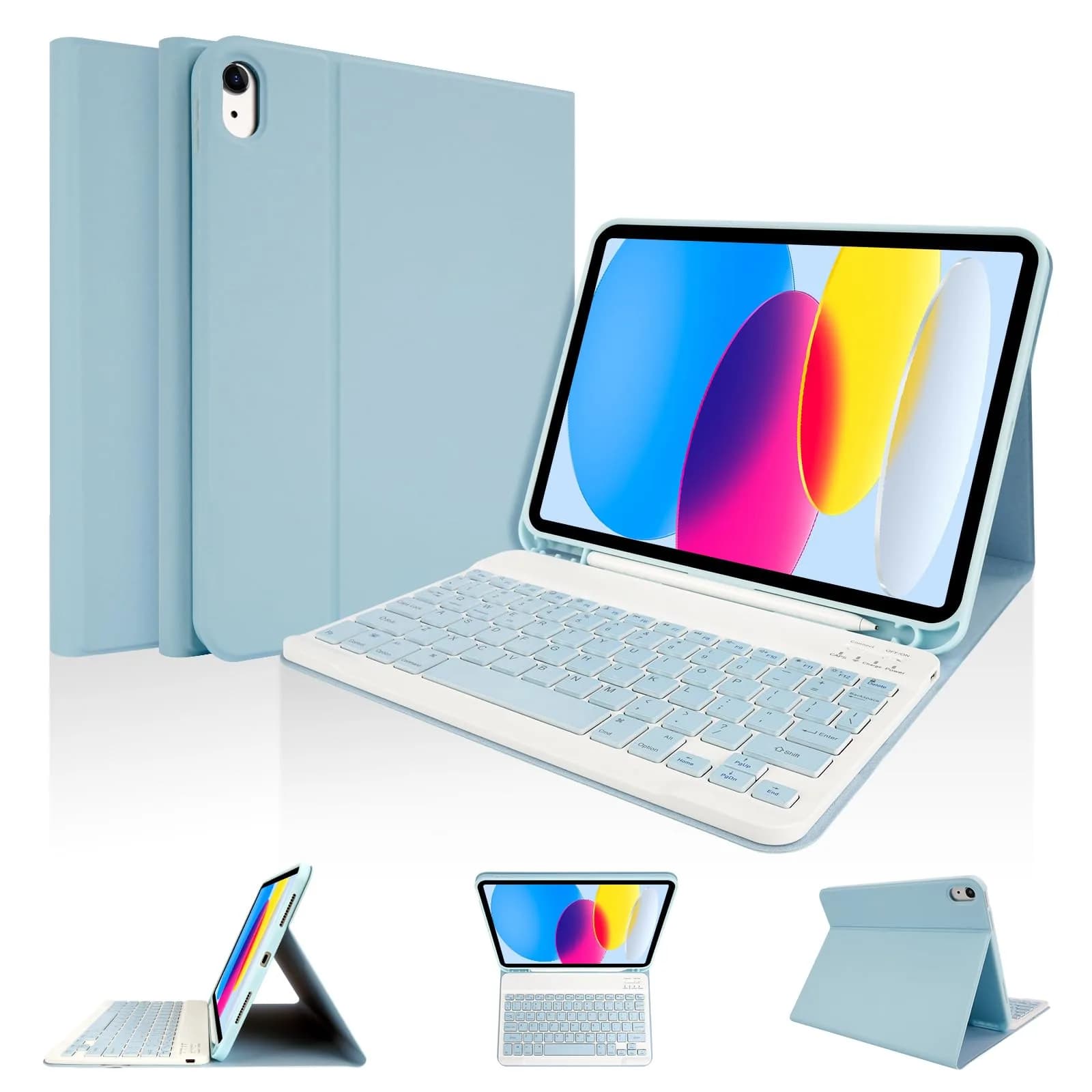 LAMA Pink Keyboard Case for iPad (A16) 11th Gen 2025 /10th Gen 2022 10.9 inch | Slim, Light & Magnetic with Pencil Holder — Sky Blue