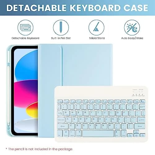 LAMA Magnetic Keyboard Case for iPad (A16) 11th Gen 2025 /10th Gen 2022 | Slim & Light with Pencil Holder, Sky Blue thumbnail 2