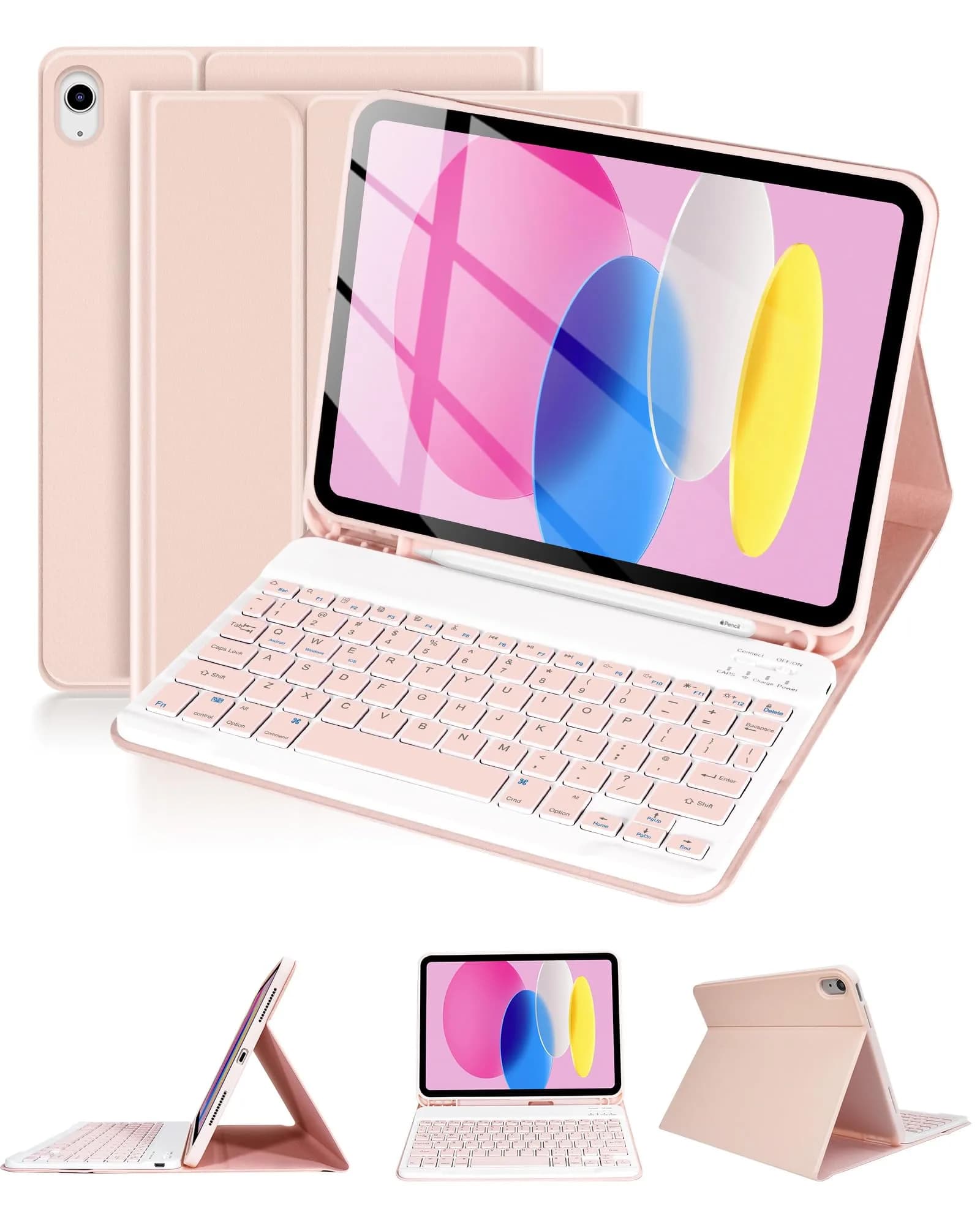 LAMA Pink Keyboard Case for iPad (A16) 11th Gen 2025 /10th Gen 2022 10.9 inch | Slim, Light & Magnetic with Pencil Holder — Rose