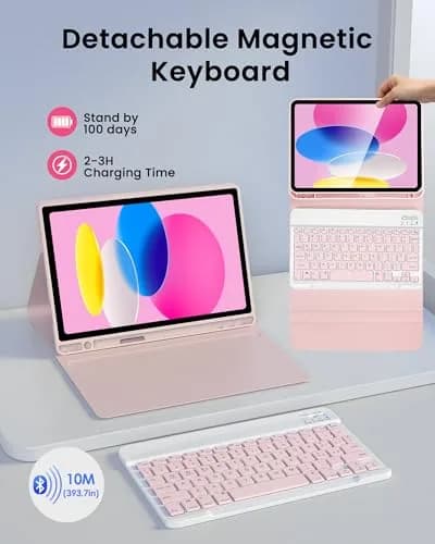LAMA Pink Keyboard Case for iPad (A16) 11th Gen 2025 /10th Gen 2022 10.9 inch | Slim, Light & Magnetic with Pencil Holder thumbnail 6