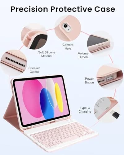 LAMA Pink Keyboard Case for iPad (A16) 11th Gen 2025 /10th Gen 2022 10.9 inch | Slim, Light & Magnetic with Pencil Holder thumbnail 7