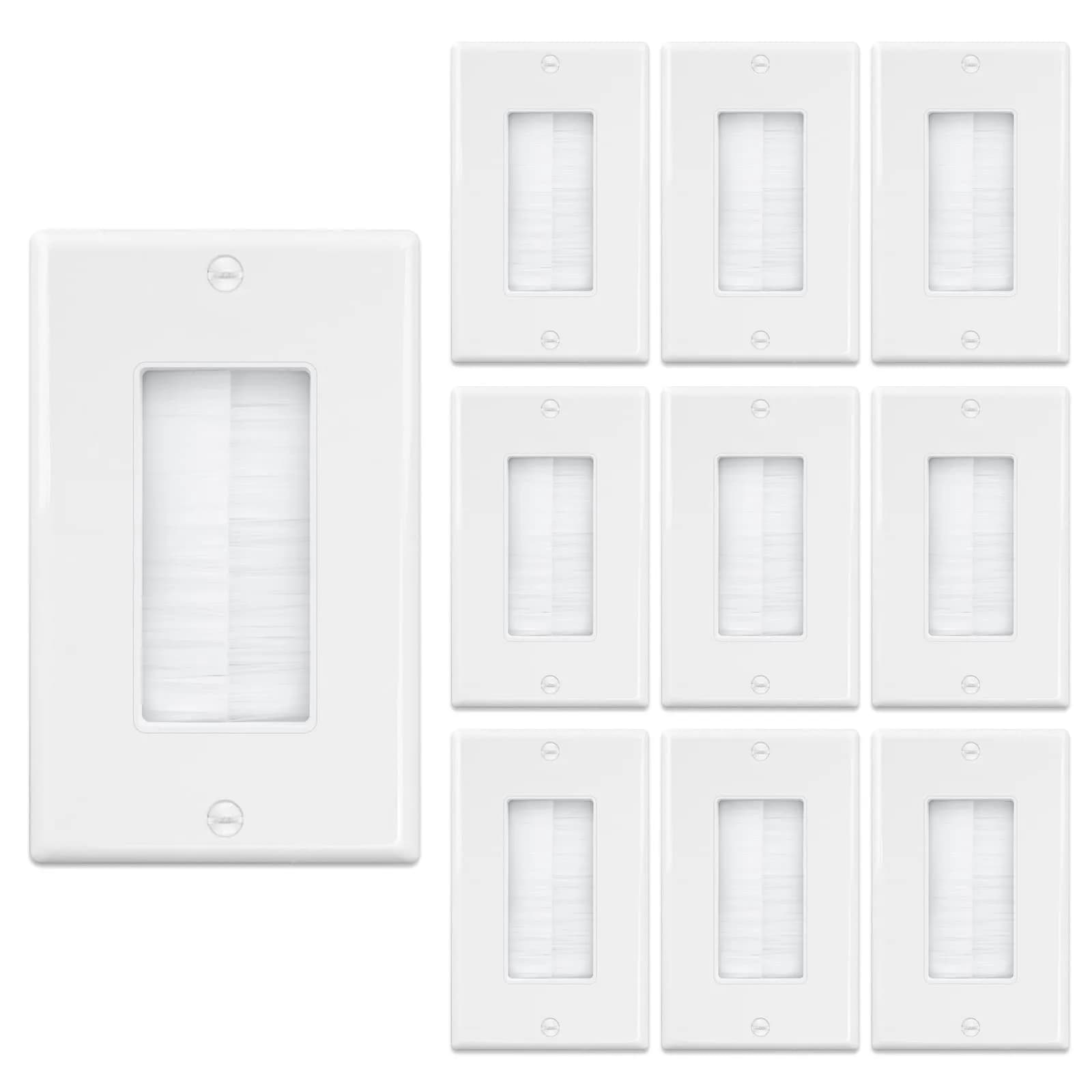 iwillink White 2 Pack Brush Wall Plate | Single Gang Cable Pass Through Insert for HDMI, Coax, Speaker Wires — White
