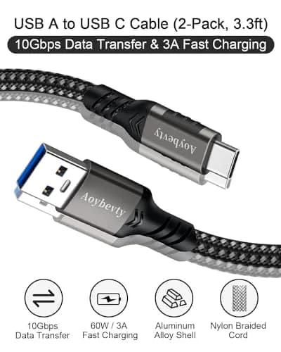 Aoybevty USB A to USB C Cable 2-Pack 3.3ft | 10Gbps Data & 60W Fast Charging thumbnail 2