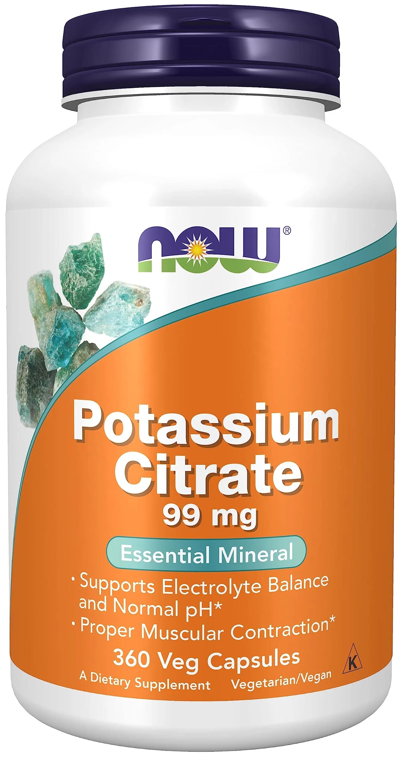 Now Foods Potassium Citrate 99 mg Veg Capsules 360 Count | Supports Electrolyte Balance and Normal pH